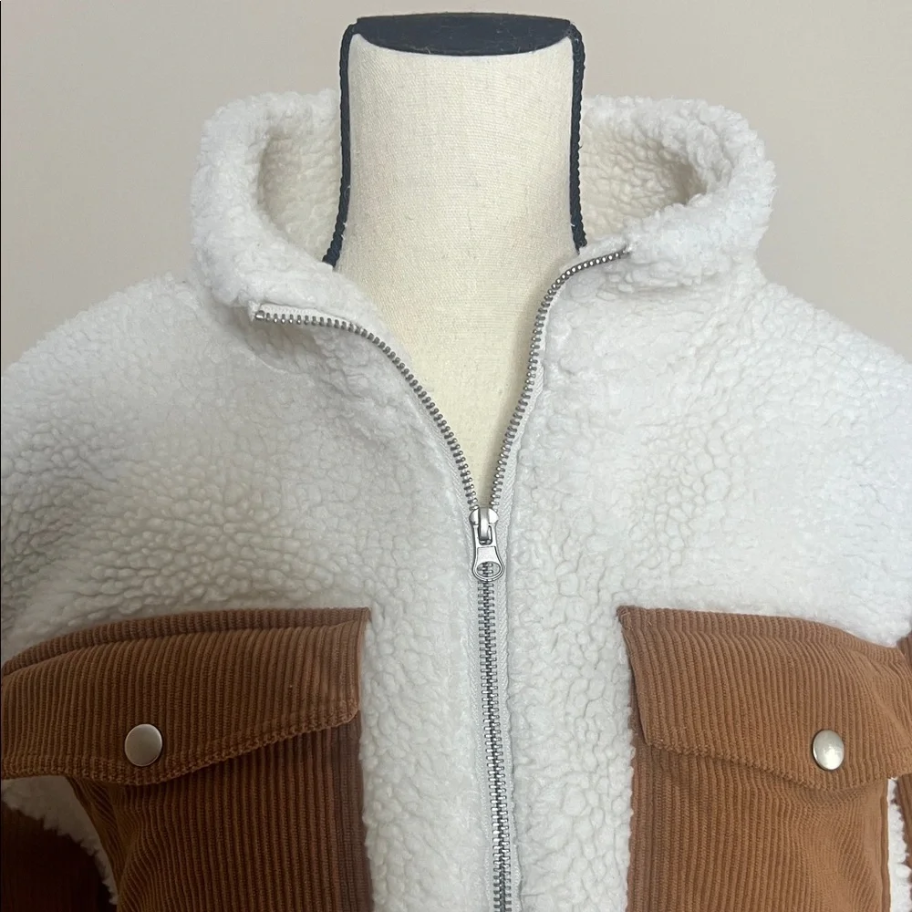 EUC Cozy White and Brown Teddy Jacket - Picture 5 of 11